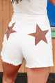 Act Confident Star Detailed Denim Shorts (Ivory/Brown) - NanaMacs