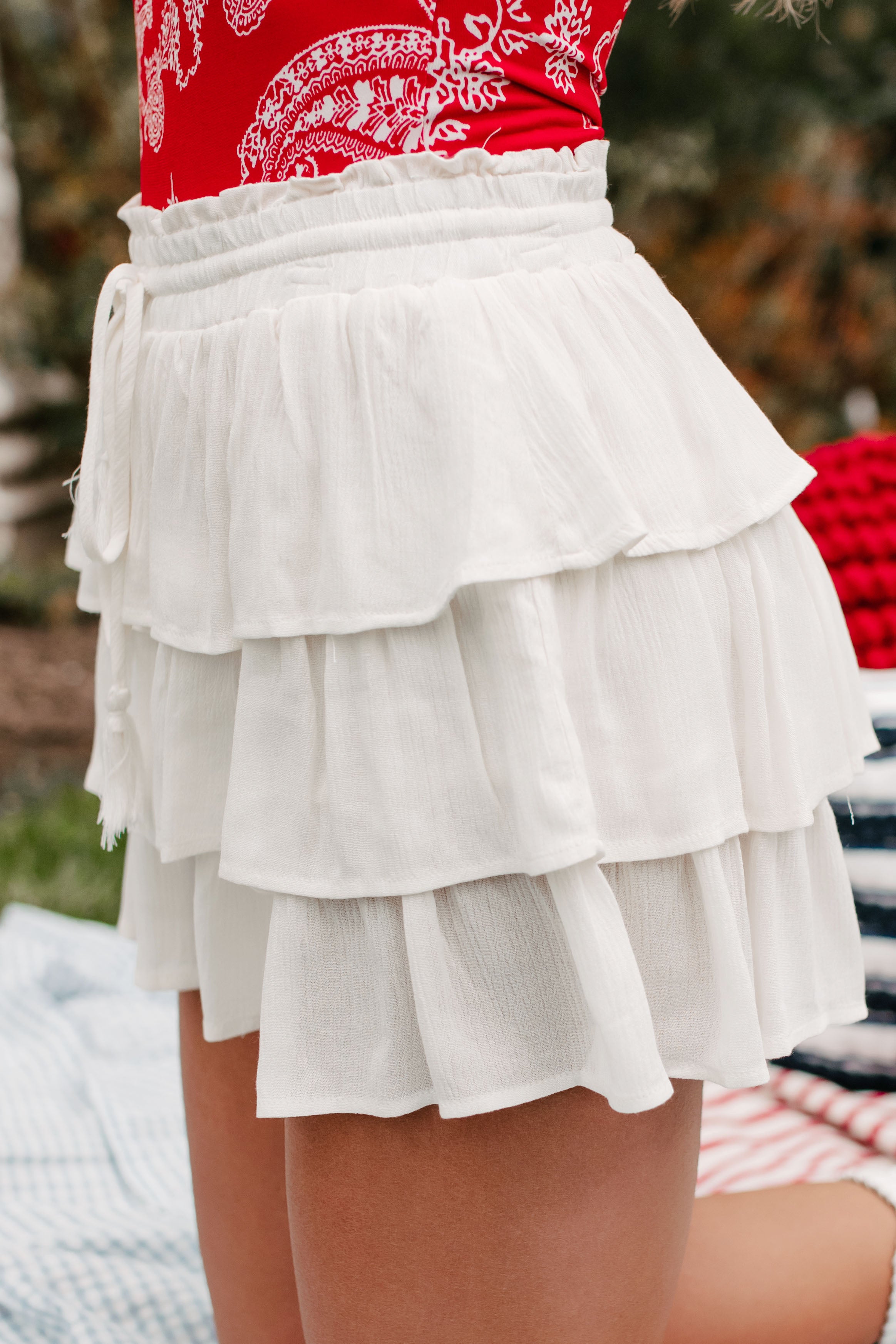 Exciting Times Tiered Ruffle Shorts (Ivory) · NanaMacs