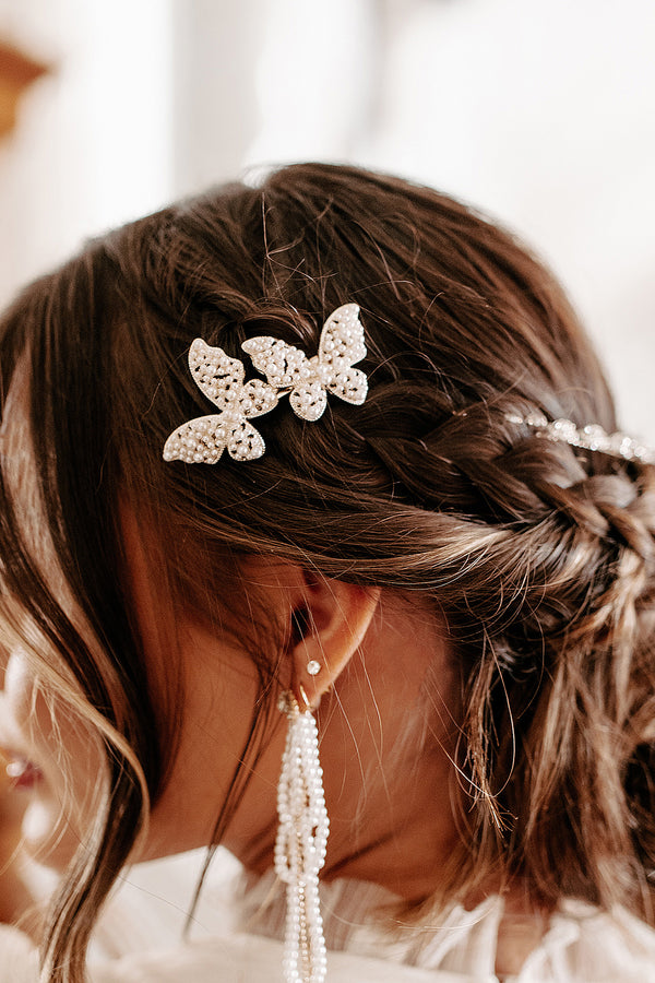 The Beauty Of Change Butterfly Pearl Hair Clip (White/Gold) - NanaMacs