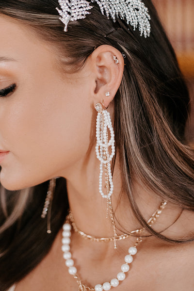 Execute Elegance Statement Earrings (White/Gold) - NanaMacs