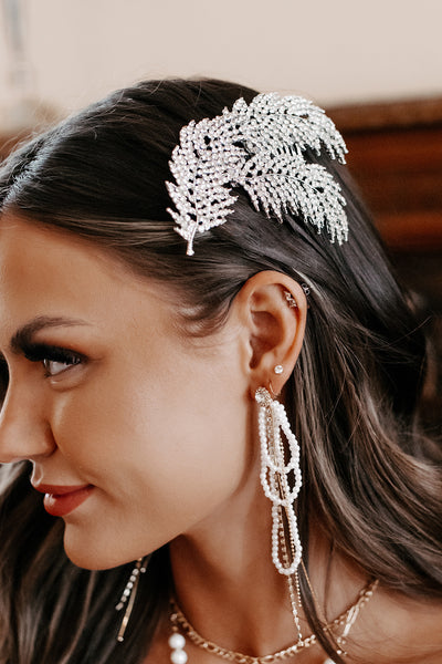 Lovingly Yours Rhinestone Leaf Hair Comb Piece (Silver) - NanaMacs