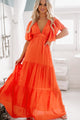 Tier And Now Tiered V-Neck Maxi Dress (Orange Red) - NanaMacs