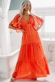 Tier And Now Tiered V-Neck Maxi Dress (Orange Red) - NanaMacs