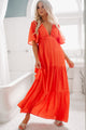 Tier And Now Tiered V-Neck Maxi Dress (Orange Red) - NanaMacs