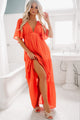 Tier And Now Tiered V-Neck Maxi Dress (Orange Red) - NanaMacs