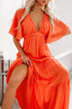 Tier And Now Tiered V-Neck Maxi Dress (Orange Red) - NanaMacs