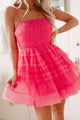 Sweetest Surprise Ruffled Mesh Mini Dress (Hot Pink) - NanaMacs