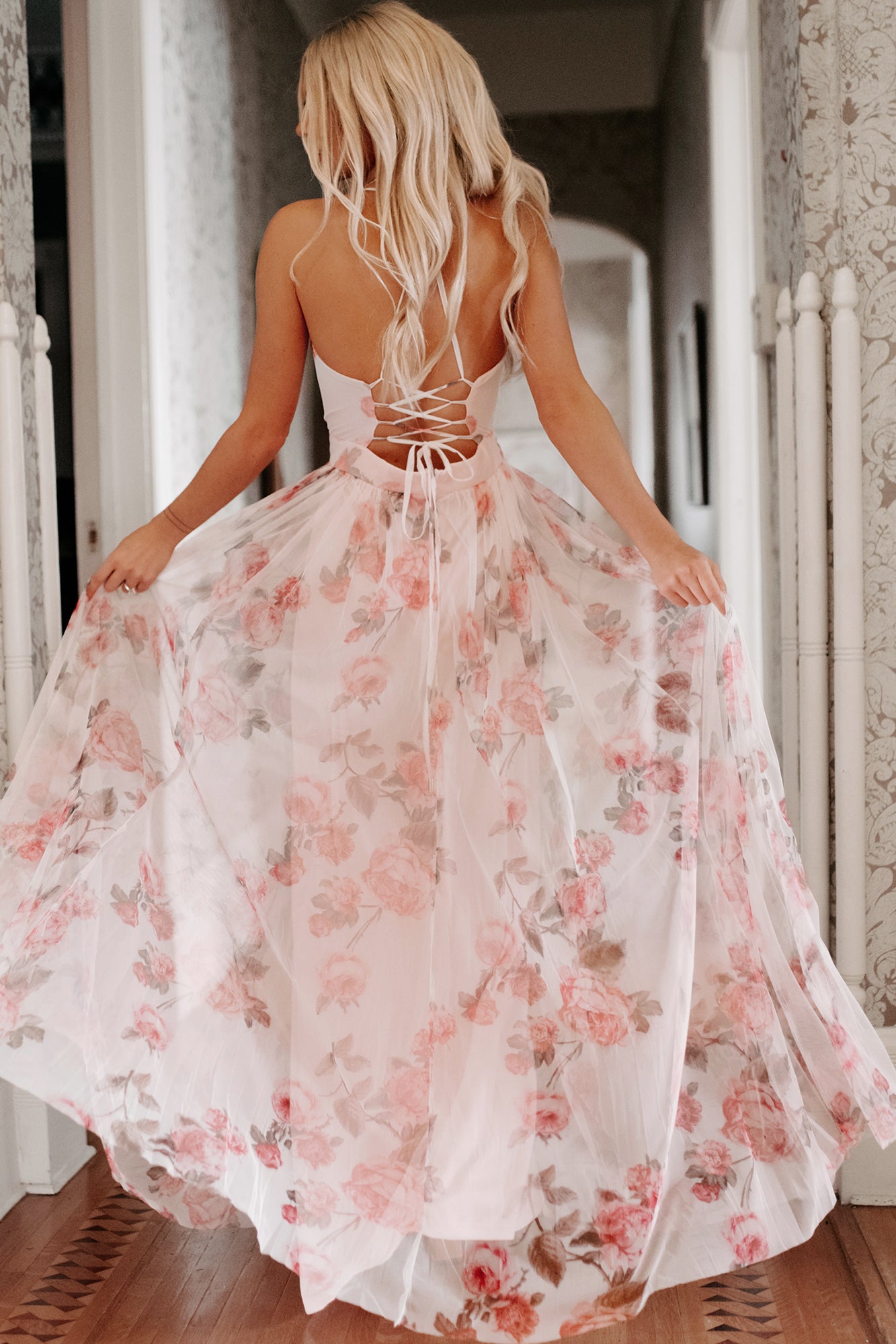 Floral mesh clearance maxi dress