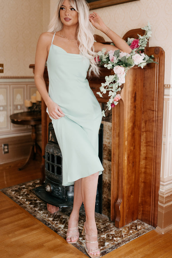 Taste Of Luxury Cowl Neck Satin Midi Dress (Dusty Mint) - NanaMacs