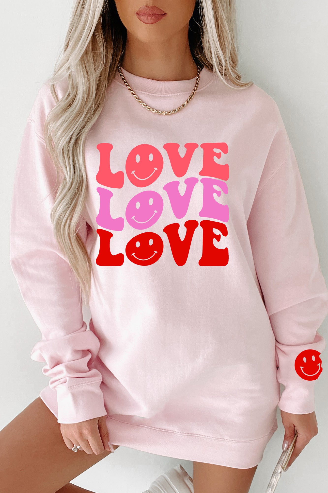 Groovy Love Graphic Crewneck (Light Pink) - Print On Demand - NanaMacs