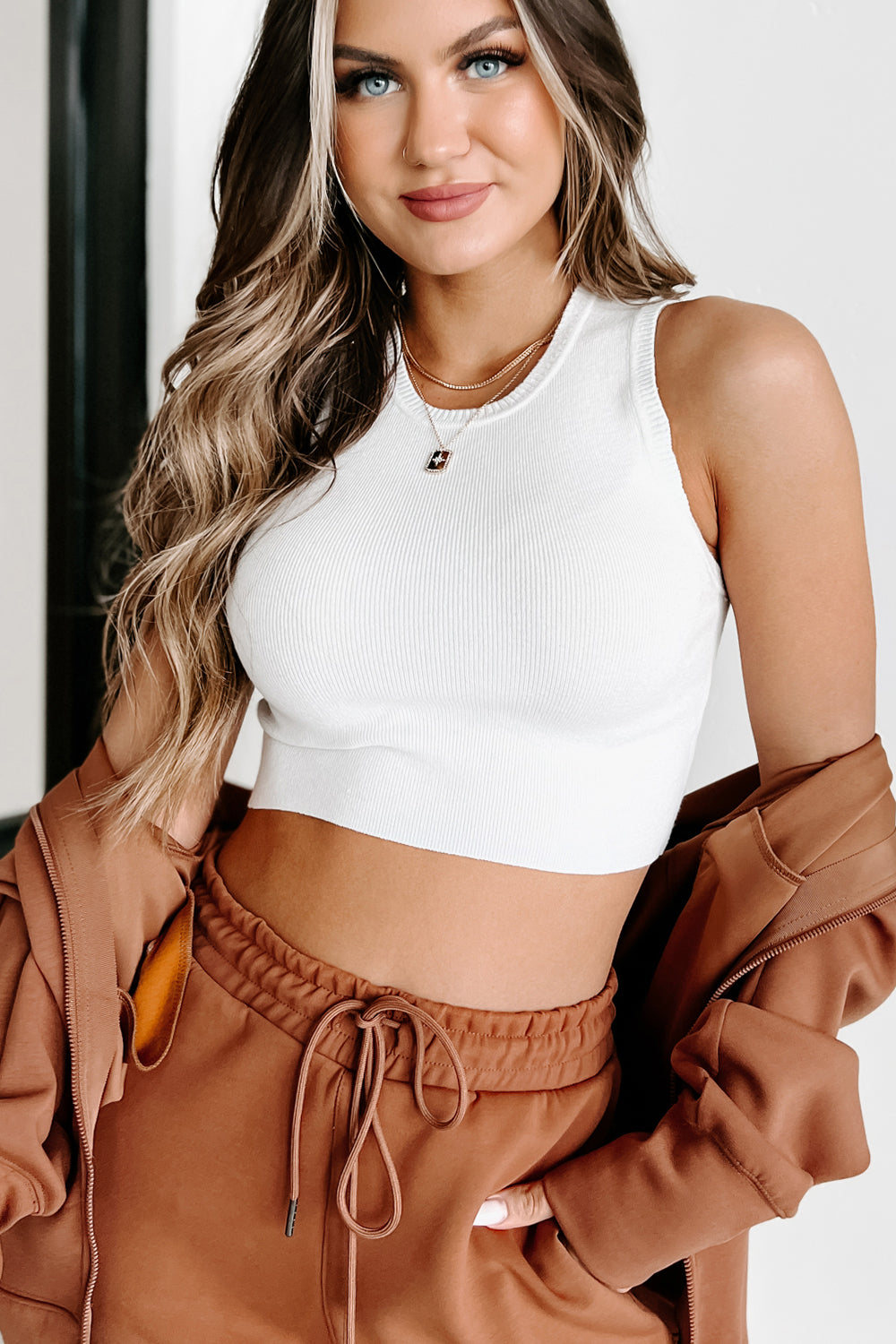 Lost In Layers Cropped Sweater Tank (Off White) - NanaMacs