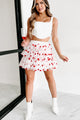 All Heart Tiered Heart Print Mini Skirt (White/Red) - NanaMacs