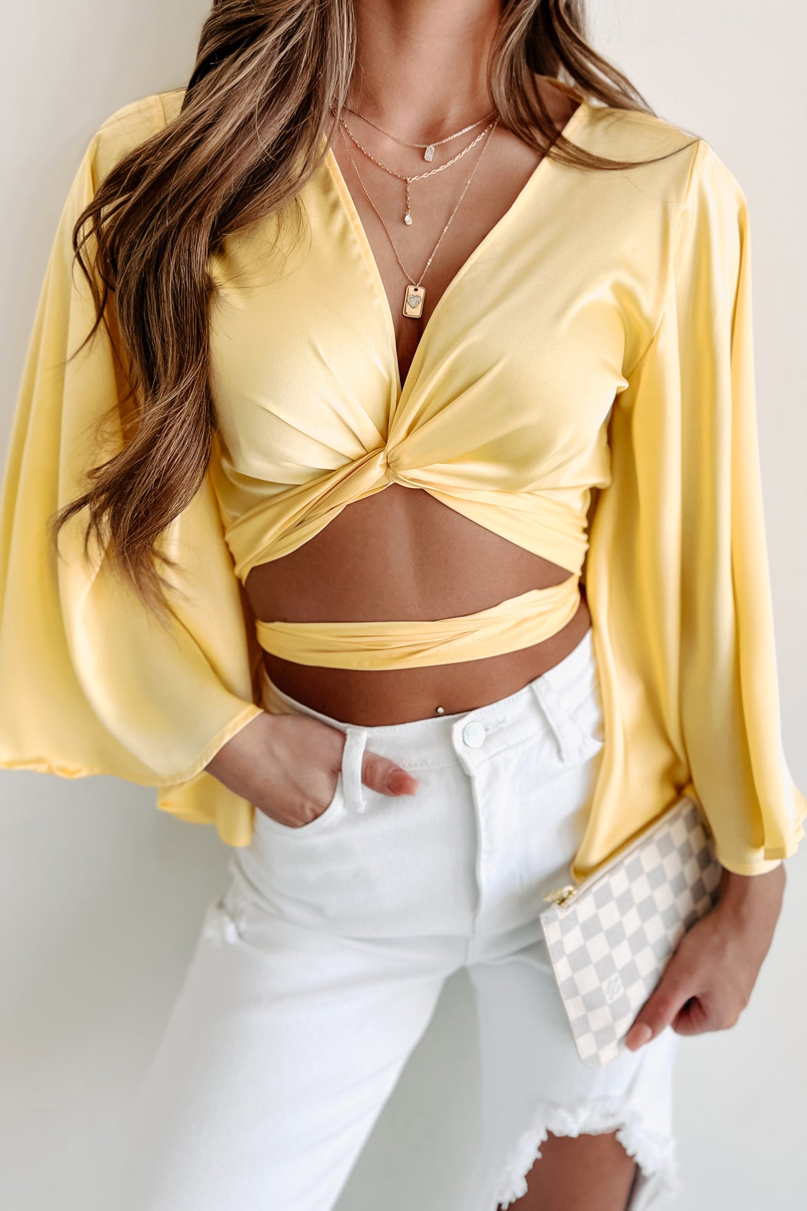 Better Off Kimono Sleeve Crop Top (Lemon) - NanaMacs