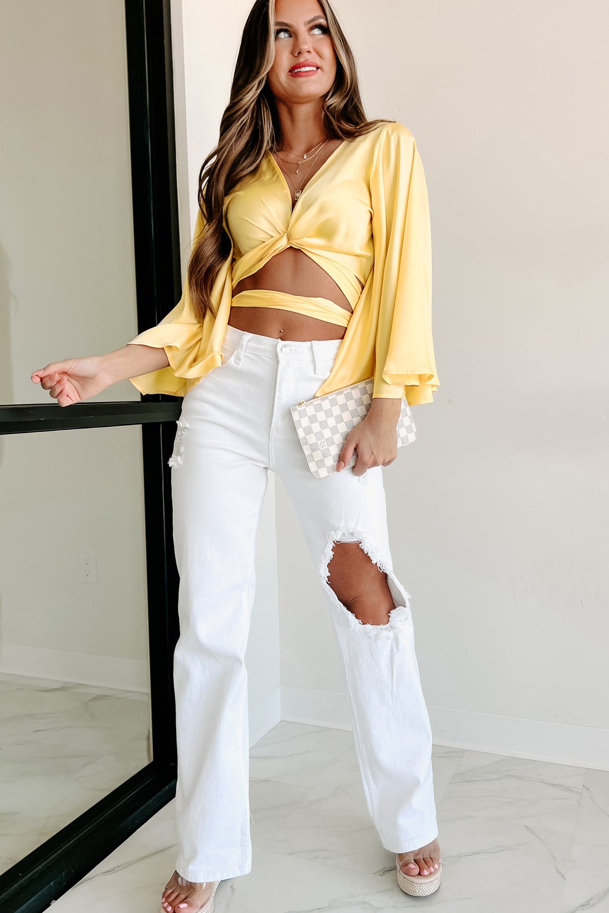 Better Off Kimono Sleeve Crop Top (Lemon) - NanaMacs