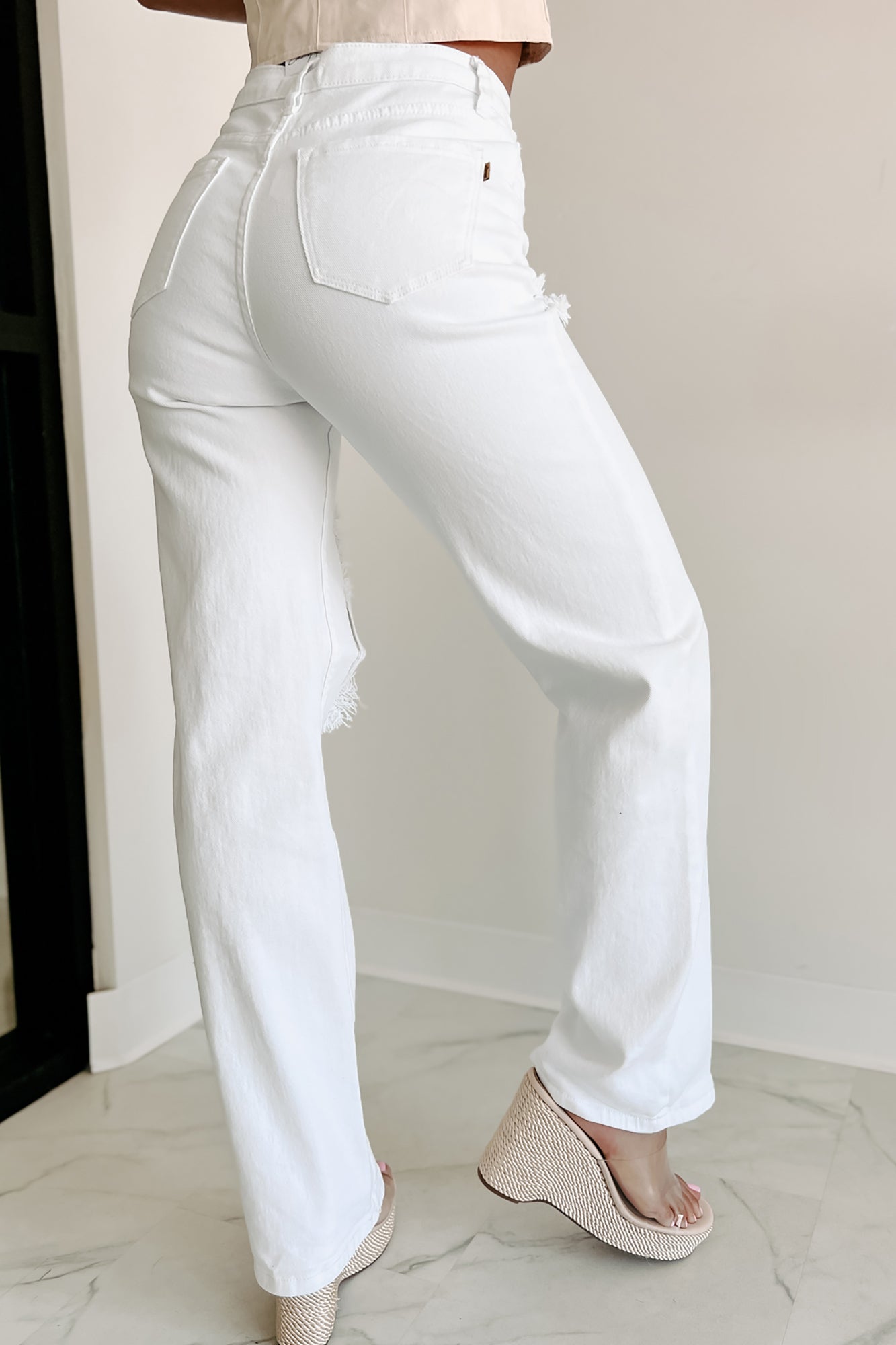 Don't Be Salty High Rise Wide Leg Vibrant Jeans (White)