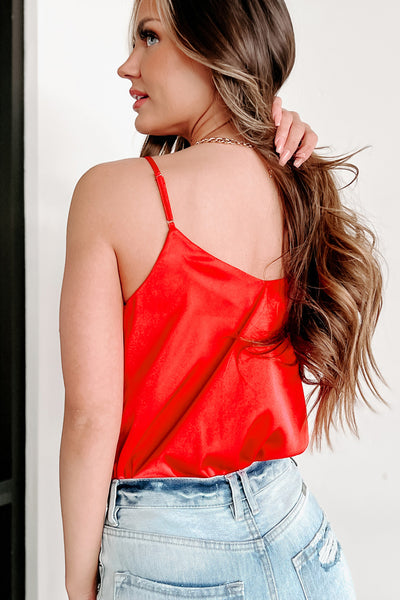 Hot Girl Energy Pleated Surplice Bodysuit (Scarlet) - NanaMacs