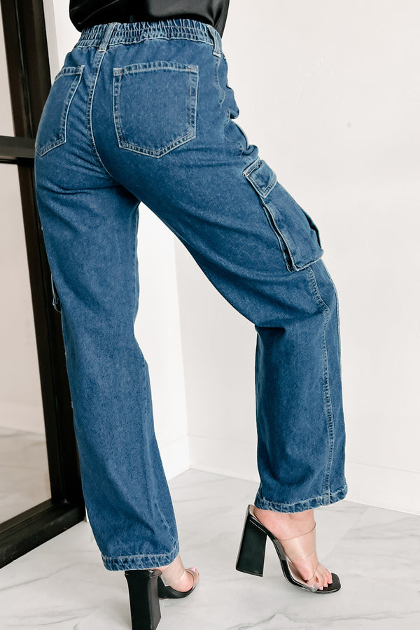 Get To The Point Wide Leg Cargo Jeans (Medium Denim) - NanaMacs