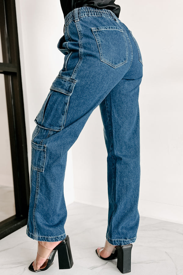 Get To The Point Wide Leg Cargo Jeans (Medium Denim) - NanaMacs