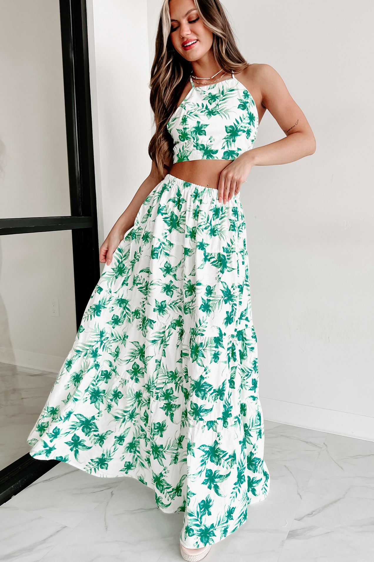 Floral two piece skirt set sale