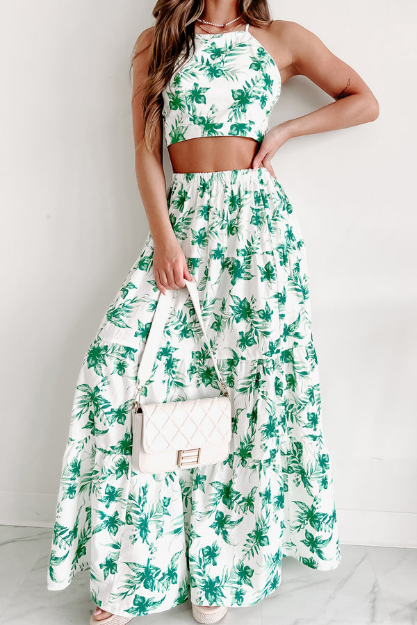 Effortless & Easy Two Piece Skirt Set (White/Green) - NanaMacs