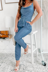 Forget Your Troubles Cowl-Neck Denim Jumpsuit (Medium) - NanaMacs