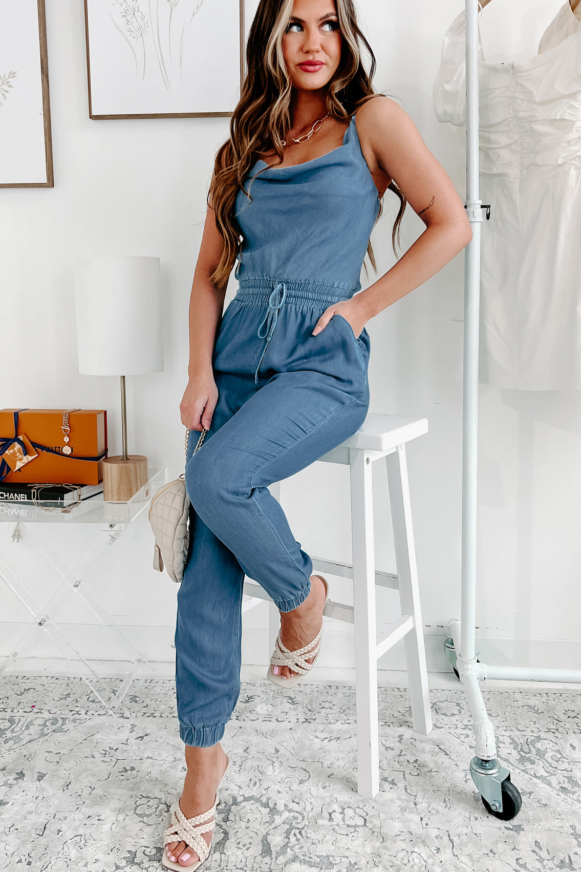 Forget Your Troubles Cowl-Neck Denim Jumpsuit (Medium) - NanaMacs