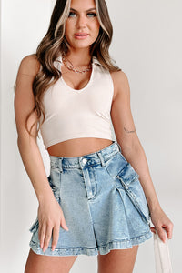 Inspired & Desired Collared V-Neck Crop Top (Sand) - NanaMacs