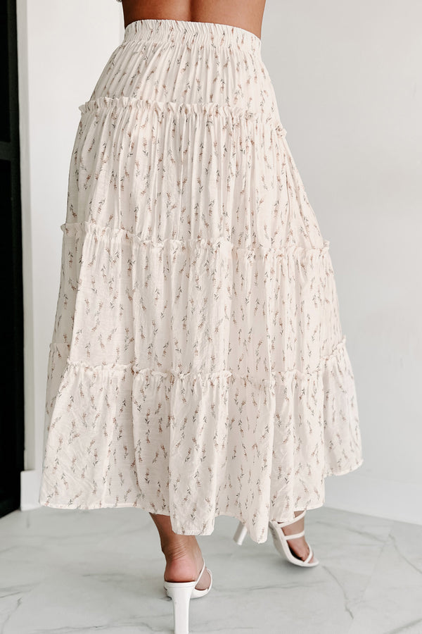 Looking For Beauty Floral Tiered Midi Skirt (Cream) - NanaMacs