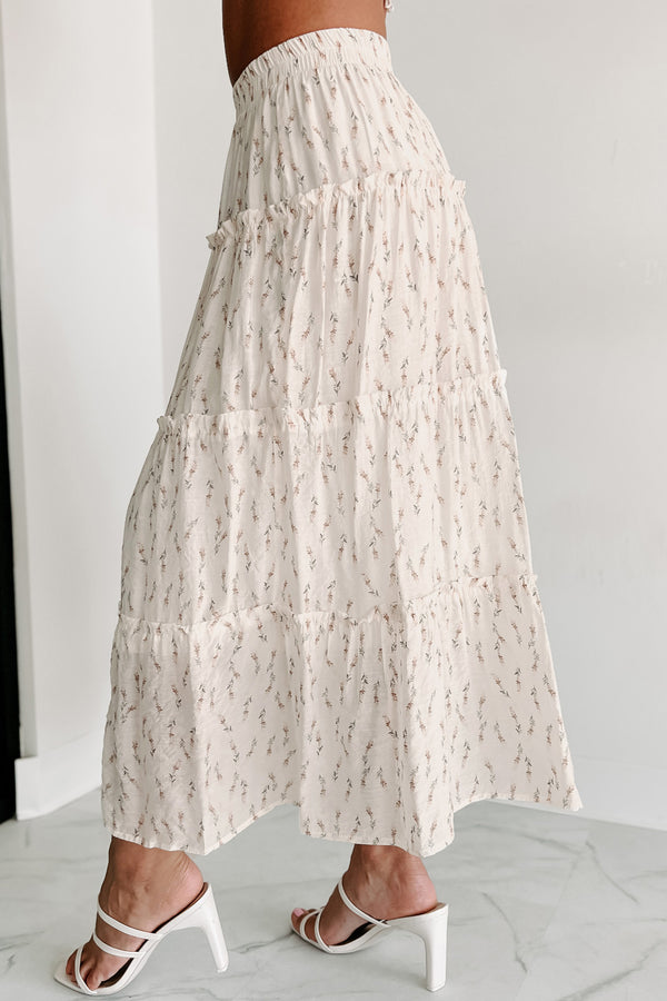 Looking For Beauty Floral Tiered Midi Skirt (Cream) - NanaMacs