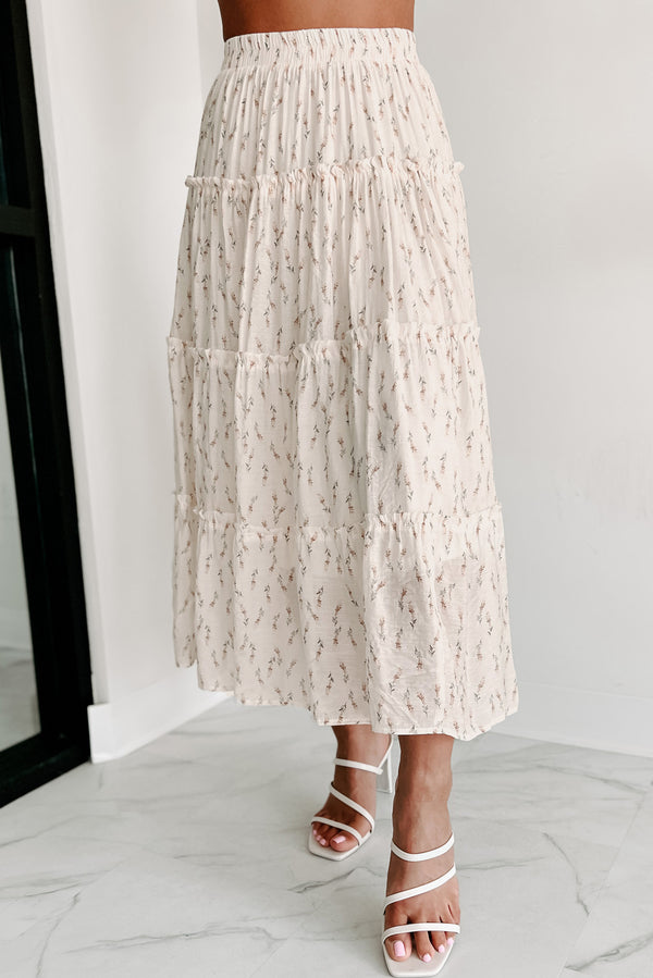 Looking For Beauty Floral Tiered Midi Skirt (Cream) - NanaMacs