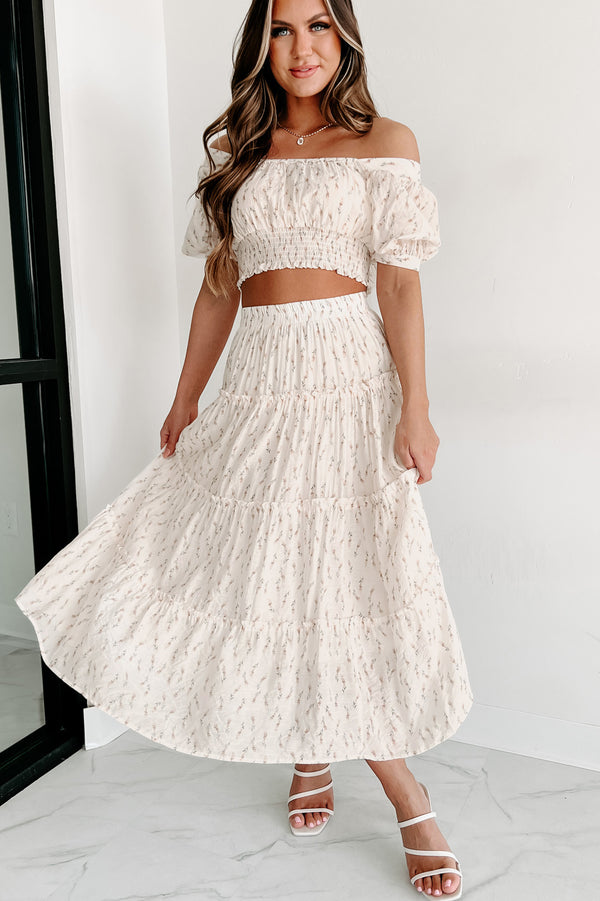 Looking For Beauty Floral Tiered Midi Skirt (Cream) - NanaMacs