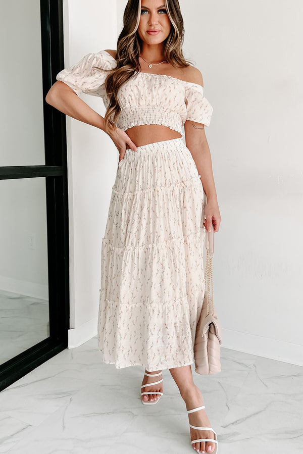 Looking For Beauty Floral Tiered Midi Skirt (Cream) - NanaMacs