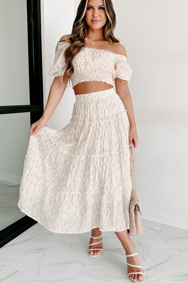 Looking For Beauty Floral Tiered Midi Skirt (Cream) - NanaMacs