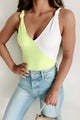 Ready Or Knot Ribbed Colorblock Bodysuit (Lime/Off White) - NanaMacs