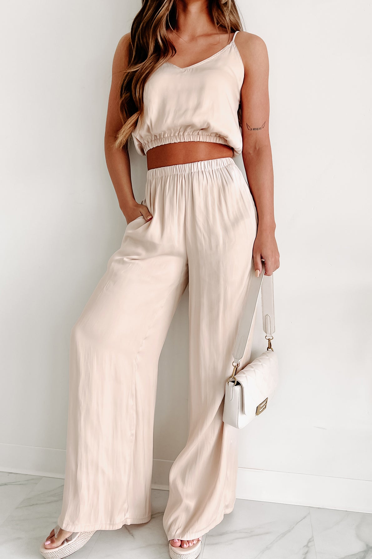 Luxe Satin Short Sleeved Two Piece Trouser Set  omgfashioncom
