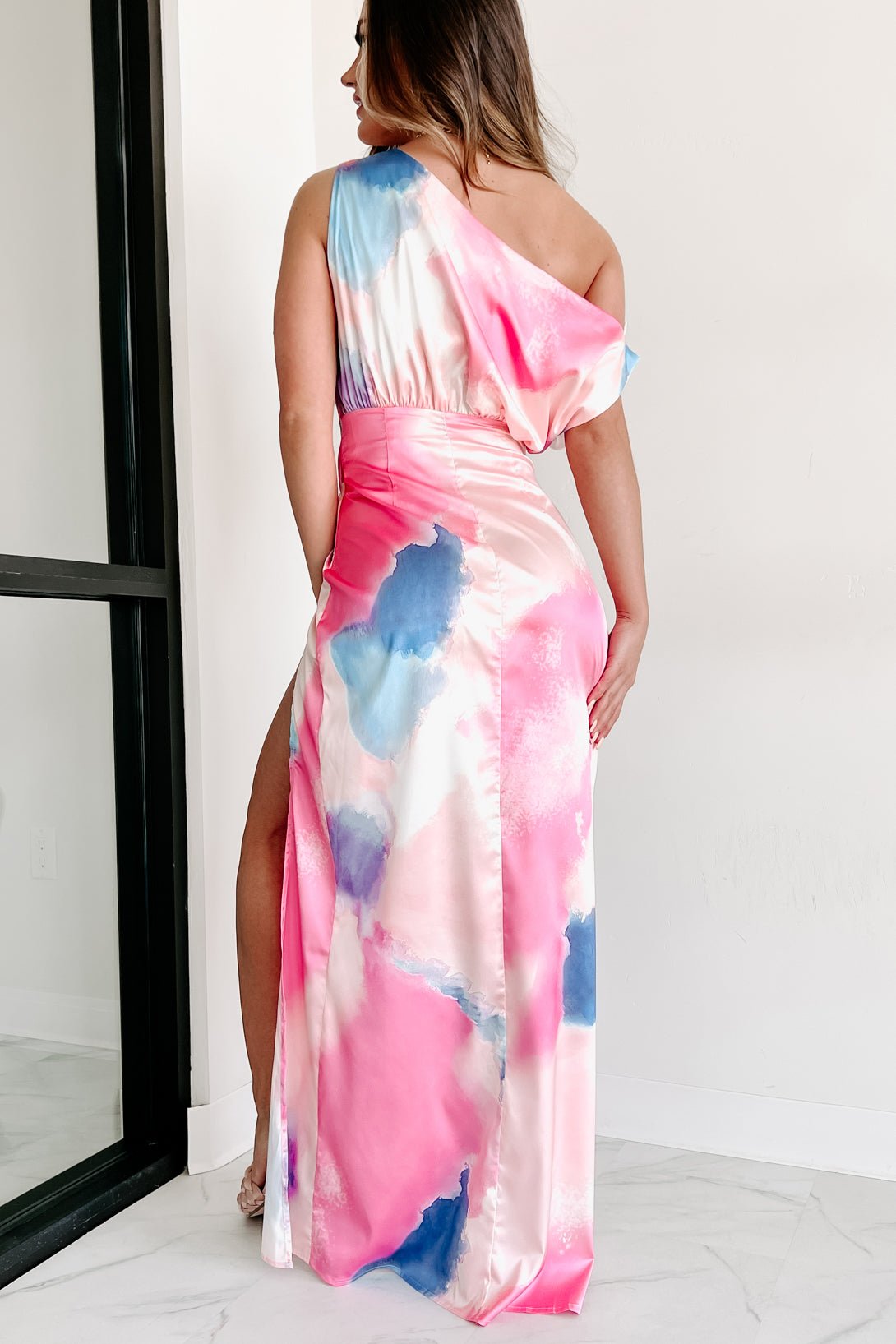 Somewhere Above One Shoulder Maxi Dress (Pink) - NanaMacs