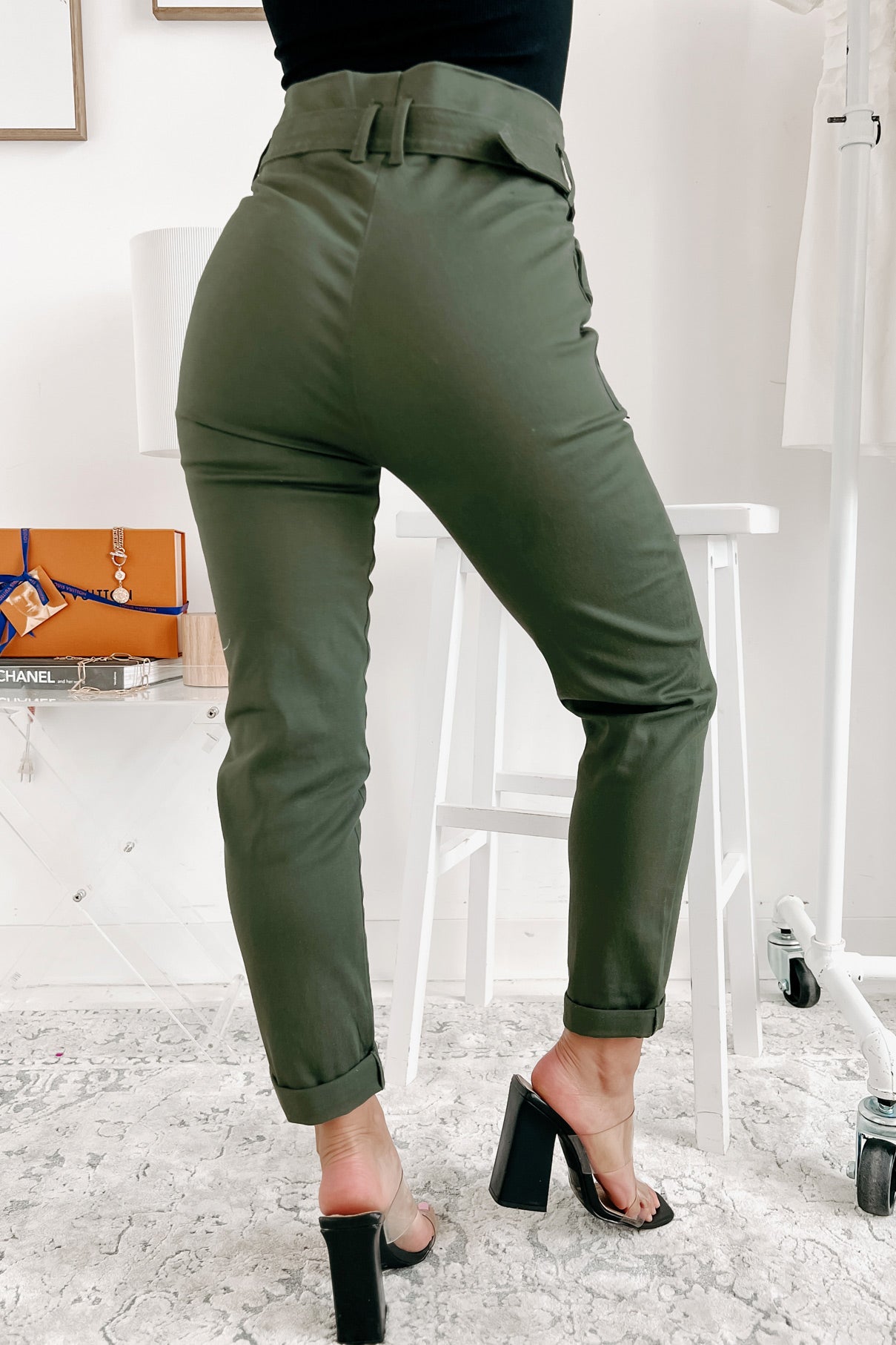 Nina Belted Paperbag Pants (Olive) - NanaMacs