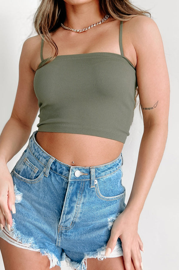 Tinsley Ribbed Crop Top (Army Green) - NanaMacs