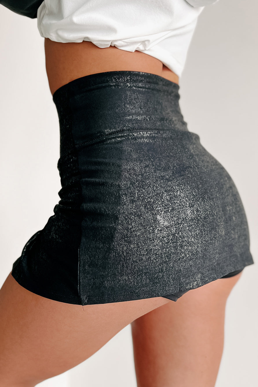 Little Victories Foil Print Side Pleat Active Skirt (Black) - NanaMacs