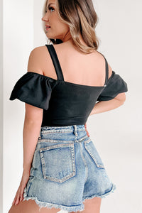 New Love Interest Cold Shoulder Bodysuit (Black) - NanaMacs