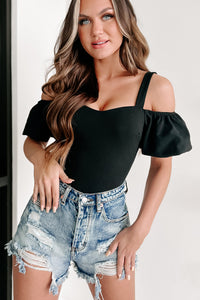 New Love Interest Cold Shoulder Bodysuit (Black) - NanaMacs