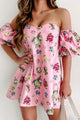 Lessons Of Love Floral Puff Sleeve Mini Dress (Pink) - NanaMacs
