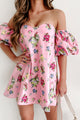 Lessons Of Love Floral Puff Sleeve Mini Dress (Pink) - NanaMacs
