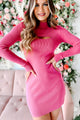 Met Your Match Mock Neck Sweater Dress (Hot Pink) - NanaMacs