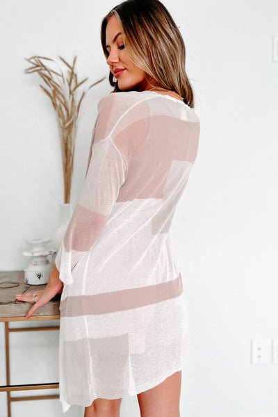 Caught Unaware 3/4 Sleeve Colorblock Cardigan (Light Grey) - NanaMacs