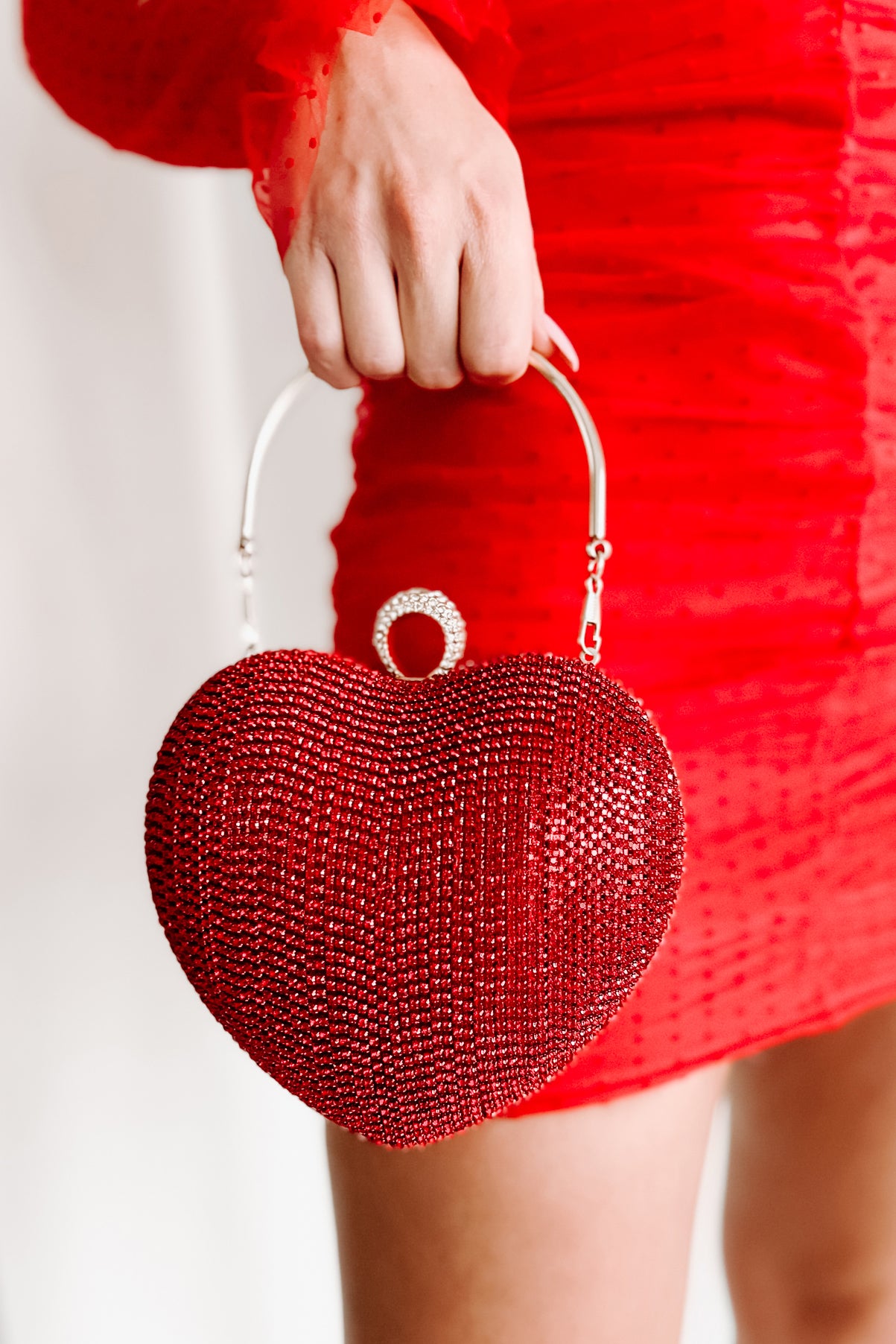 For The Love Of Glitter Rhinestone Heart Purse Red