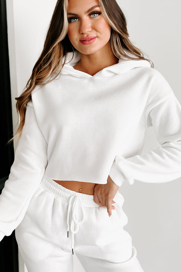 Living Comfortably Crop Hoodie & Joggers Set (White) - NanaMacs