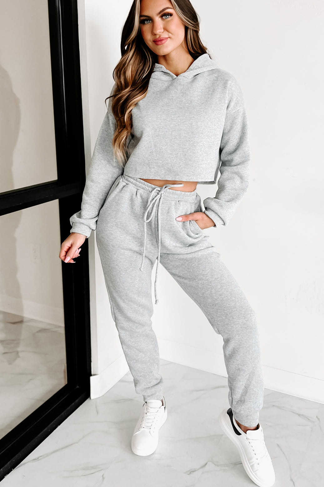 Crop Comfy Sweat Set Trendy Womens Sweatsuit Set Comfy Crop Top