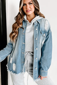 Anything For You Distressed Denim Shacket (Blue) - NanaMacs