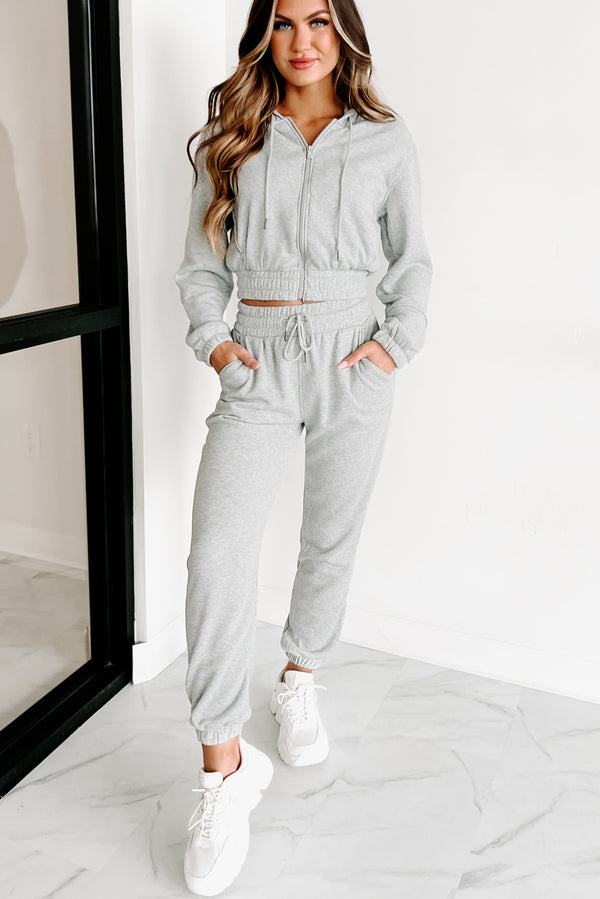 Just Playing Around Zip-Up Hoodie & Joggers Set (Heather Grey) - NanaMacs